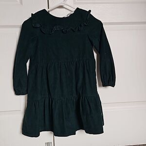 H&M Girl's Corduroy Long Sleeves Mini Dress Dark Green Size 6-7 Year Old